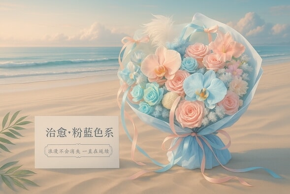 11枝粉蓝玫瑰混搭花束 详情图 2