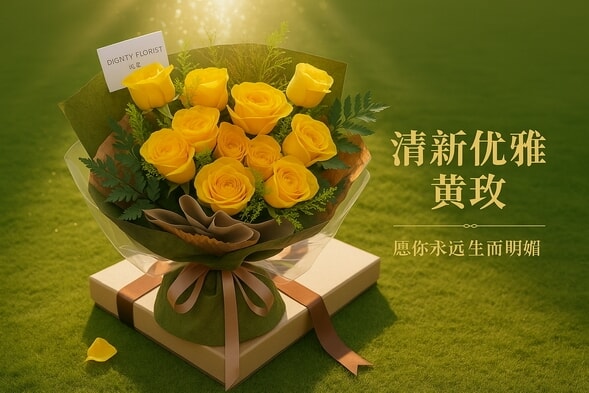 12枝黄玫瑰花束 详情图 2