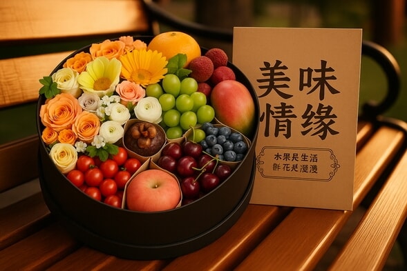 鲜花水果圆形礼盒 详情图 2